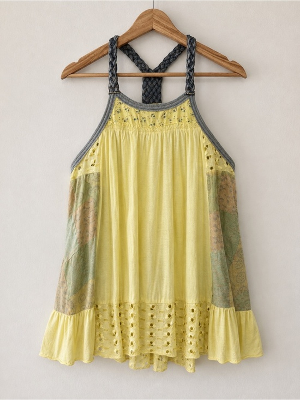 Vintage Y2K Free People Patchwork Eyelet Braided Tank Top XS
